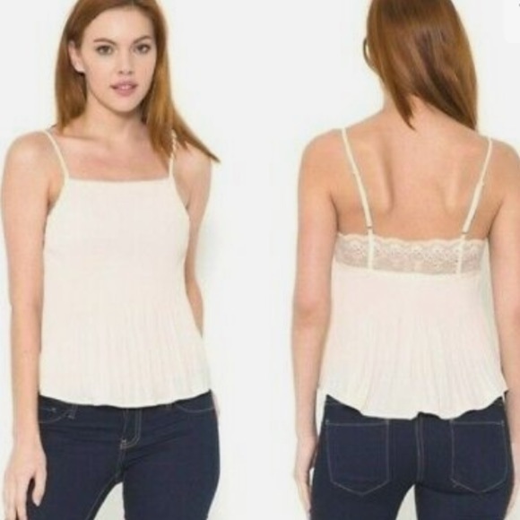 NWT Esley lace chiffon knife accordion pleated spaghetti strap camisole top - Picture 11 of 11